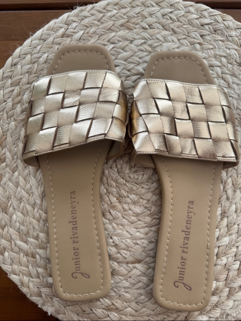 Women's Gold Woven Slide Mules